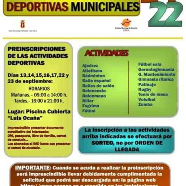 Plazo de inscripción en las escuelas deportivas nunicipales de Cuenca inicia el 13 de septiembre