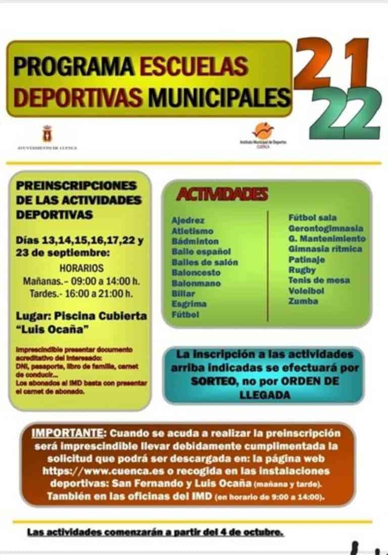 Plazo de inscripción en las escuelas deportivas nunicipales de Cuenca inicia el 13 de septiembre
