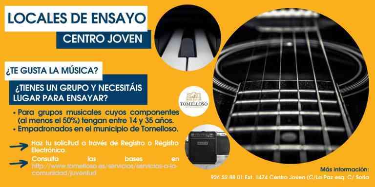 Convocatoria de uso de locales de ensayo en el Centro Municipal de la Juventud de Tomelloso Convocatoria de uso de locales de ensayo en el Centro Municipal de la Juventud de Tomelloso