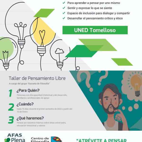 Taller de Pensamiento Libre de la UNED de Tomelloso organizado por AFAS Plena Inclusión y Centro de Filosofía para Niños España