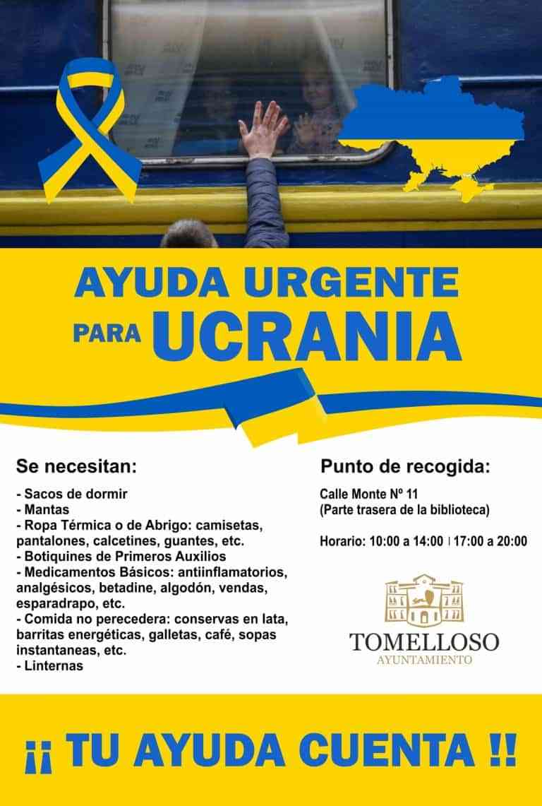 Campaña de ayuda urgente para Ucrania ha puesto en marcha el ayuntamiento de Tomelloso Campaña de ayuda urgente para Ucrania ha puesto en marcha el ayuntamiento de Tomelloso