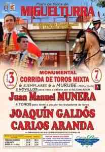 Monumental corrida de toros por el 20 aniversario de la Plaza de Toros de Miguelturra el 3 de septiembre