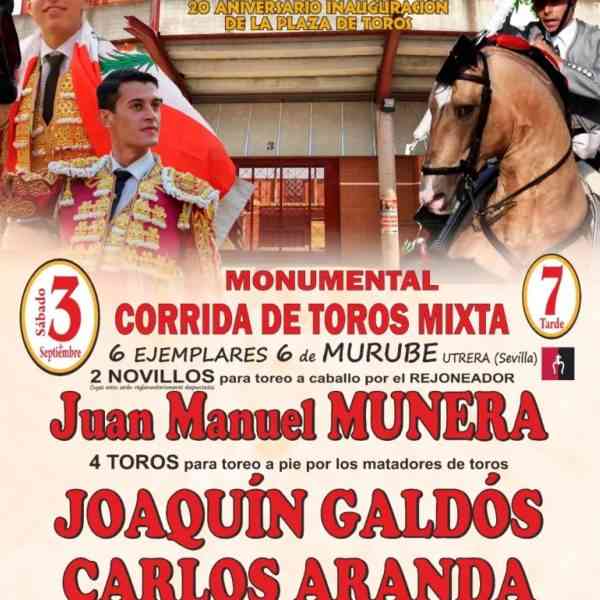 Monumental corrida de toros por el 20 aniversario de la Plaza de Toros de Miguelturra el 3 de septiembre