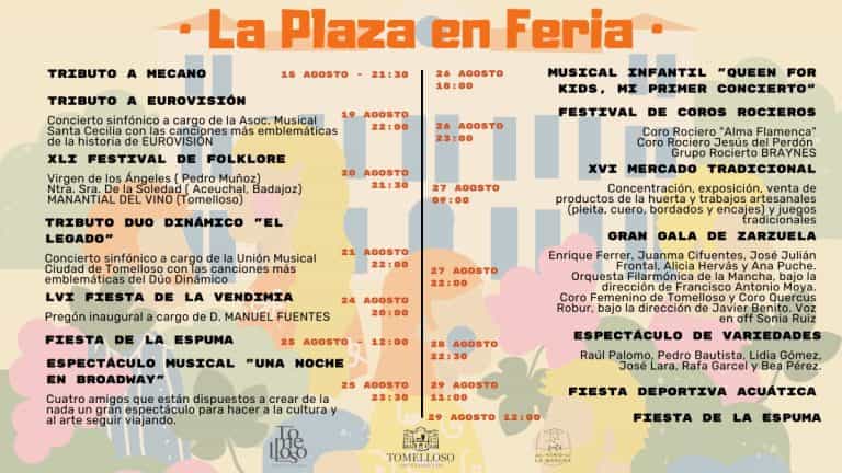 “La Plaza en Feria” con 14 actividades culturales, deportivas y de ocio para todos los públicos del 15 al 29 de agosto en Tomelloso