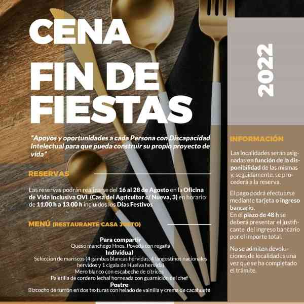 La reserva de localidades para la Cena Fin de Fiestas de la Feria de Tomelloso 2022 a beneficio de AFAS del 16 al 28 de agosto