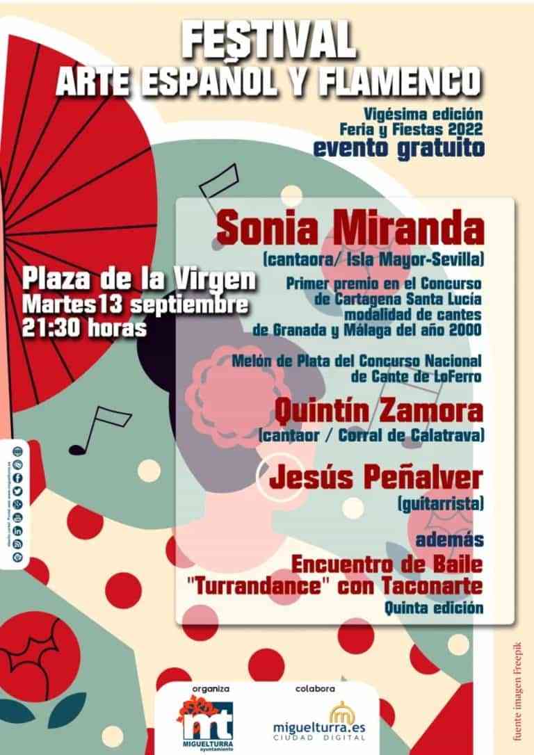 20 del Festival de Arte Español y Flamenco el 13 de septiembre en la plaza de la Virgen de Miguelturra a las 21:30 horas