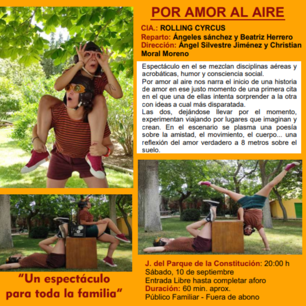 “Por amor al aire” este sábado 10 de septiembre en el Parque de la Constitución de Tomelloso con entrada libre hasta completar aforo