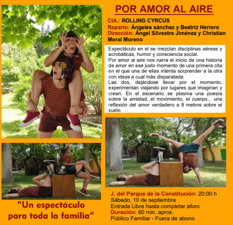 “Por amor al aire” este sábado 10 de septiembre en el Parque de la Constitución de Tomelloso con entrada libre hasta completar aforo