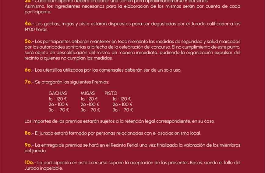 XV Concurso Local de Gachas, Migas y Pisto en la explanada del Recinto Ferial de Tomelloso el domingo 23 de octubre