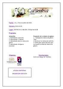 Taller sobre autoestima y prevención de violencia de género de proyecto Calandria de Tomelloso el 22 y 23 de noviembre