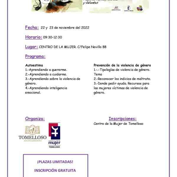 Taller sobre autoestima y prevención de violencia de género de proyecto Calandria de Tomelloso el 22 y 23 de noviembre