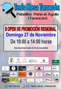 II Open de promoción del tenis de mesa a nivel regional el 27 de noviembre en Tarancón