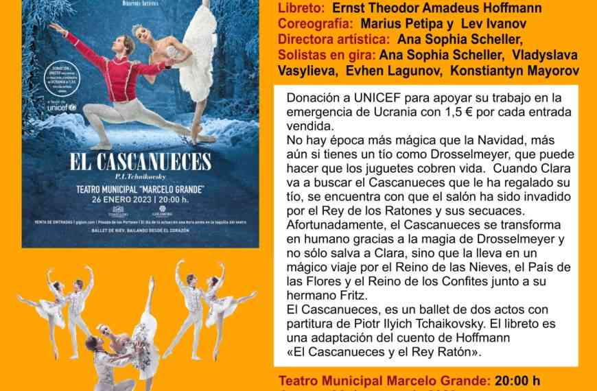 “El cascanueces” con el Ballet de Kiev el 26 de enero en el Teatro Municipal Marcelo Grande de Tomelloso con donativo a UNICEF para Ucrania
