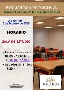 Biblioteca Municipal de Tomelloso anuncia nuevo horario para su sala de estudio a partir del 6 de febrero