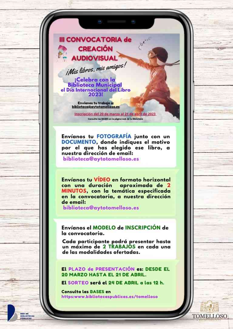 3ra Convocatoria de Producción Audiovisual de la Biblioteca Municipal de Tomelloso para celebrar el Día Internacional del Libro en 2023