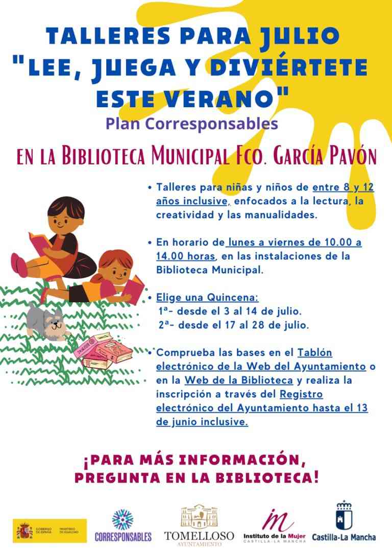 Talleres de actividades y manualidades «Lee, juega y diviértete» del 3 al 28 de julio en la biblioteca municipal de Tomelloso