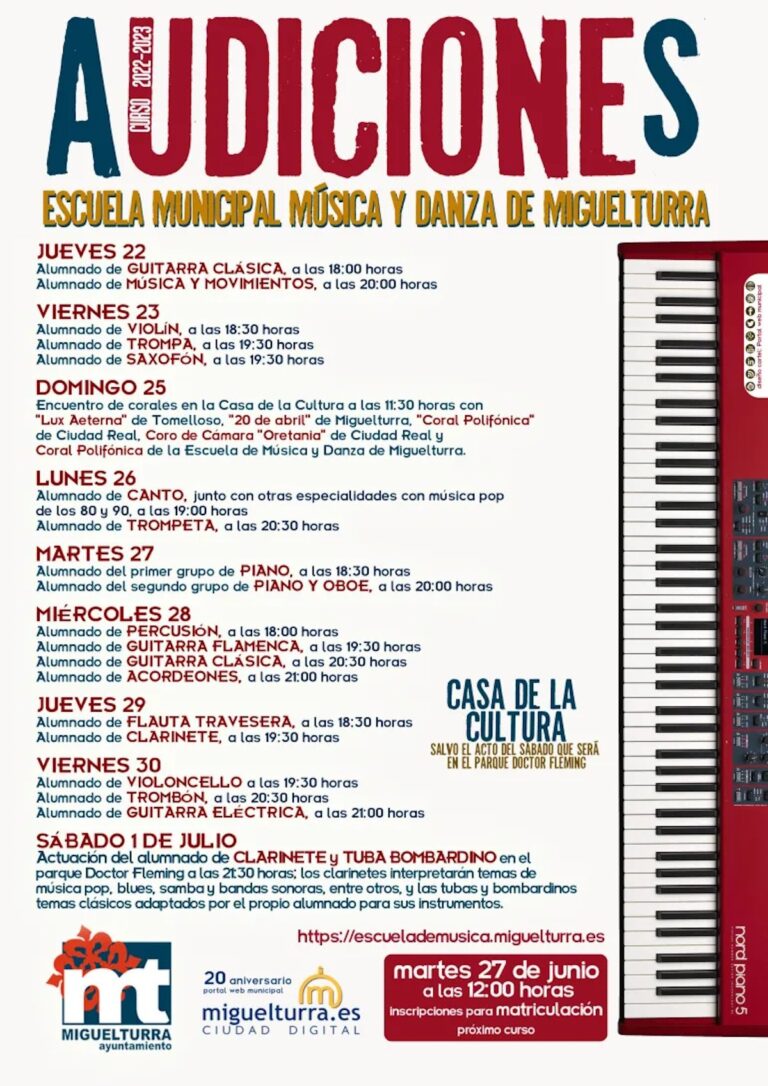 Las tradicionales audiciones de final de año lectivo de la Escuela de Música y Danza de Miguelturra hasta el 1 de julio -entrada gratuita-