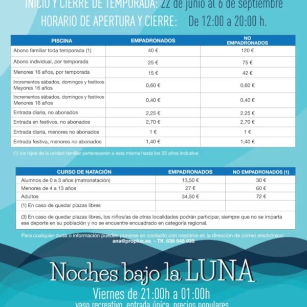 Tarifas, descuentos, bonificaciones y cursos de la Piscina Municipal de Miguelturra a partir del 22 de junio