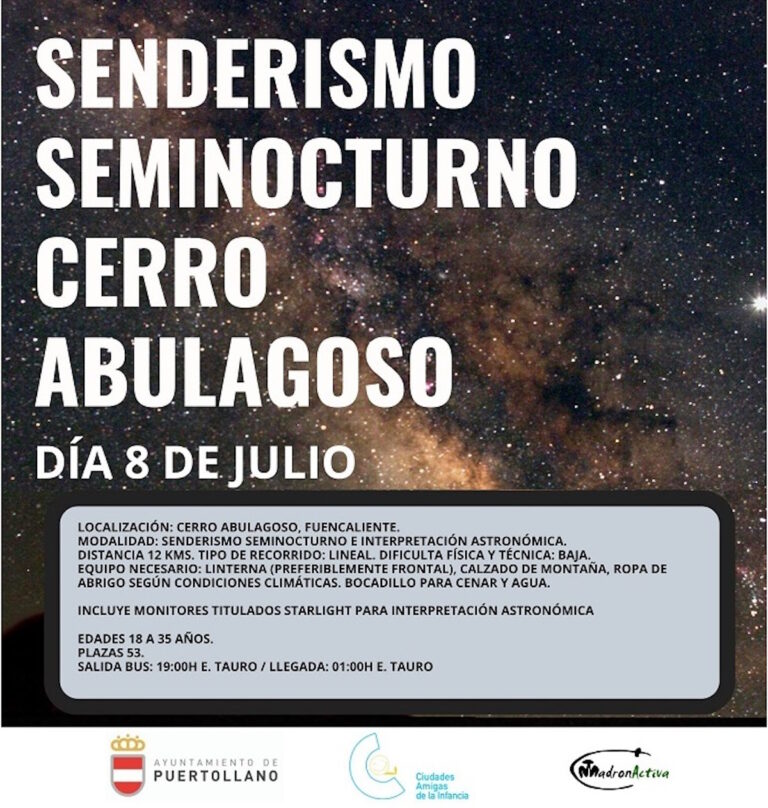 Senderismo seminocturno gratuito en Puertollano: Descubre la noche para jóvenes de 18 a 35 años el 8 de julio.