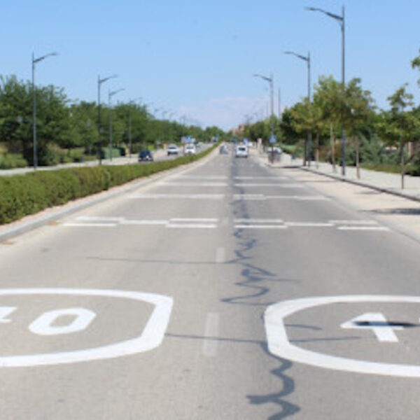 Se colocan reductores de velocidad en la AB-20 (Avenida de la Mancha), cerca del Jardín Botánico en Albacete.