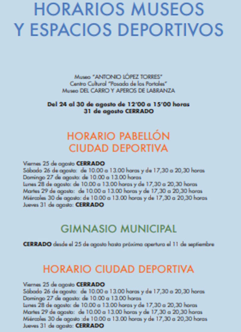 Horarios de los museos y espacios deportivos de Tomelloso esta semana por la Feria y Fiestas 2023