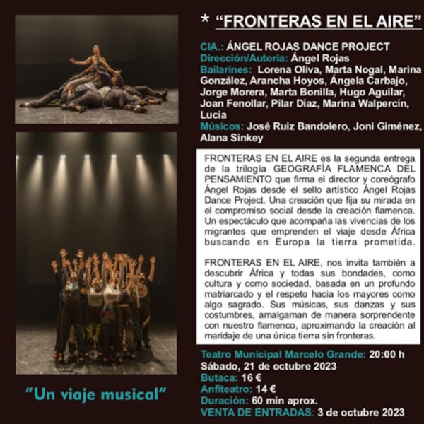 “Fronteras en el aire” el 21 de octubre en el Teatro Municipal Marcelo Grande de Tomelloso a las 20:00 horas