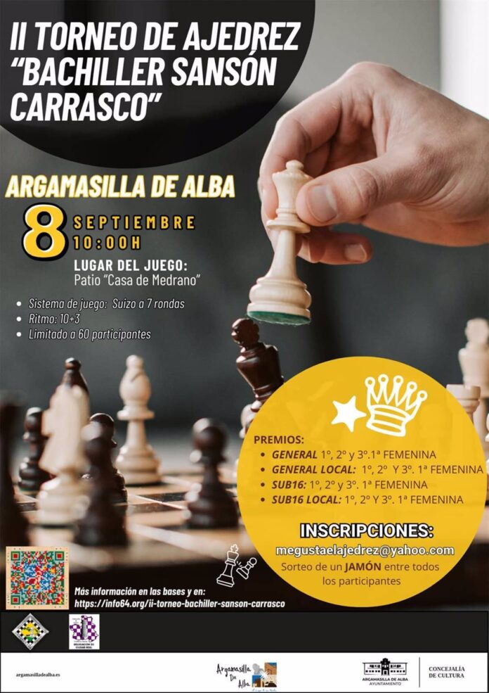 Abierta la inscripción en el II Torneo de Ajedrez 'Bachiller Sansón Carrasco' de Argamasilla de Alba