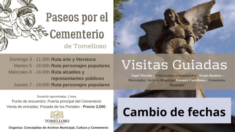 Reprogramación de los Paseos por el Cementerio organizados por el Ayuntamiento para la Festividad de Todos los Santos a los días 3, 5, 6 y 7 de noviembre