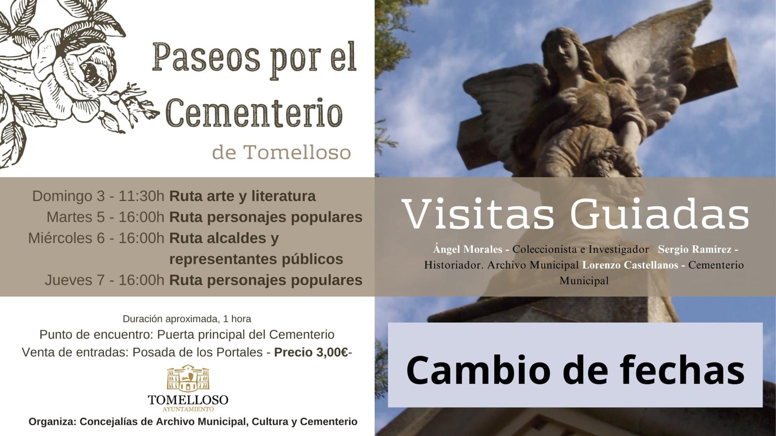 Reprogramación de los Paseos por el Cementerio organizados por el Ayuntamiento para la Festividad de Todos los Santos a los días 3, 5, 6 y 7 de noviembre