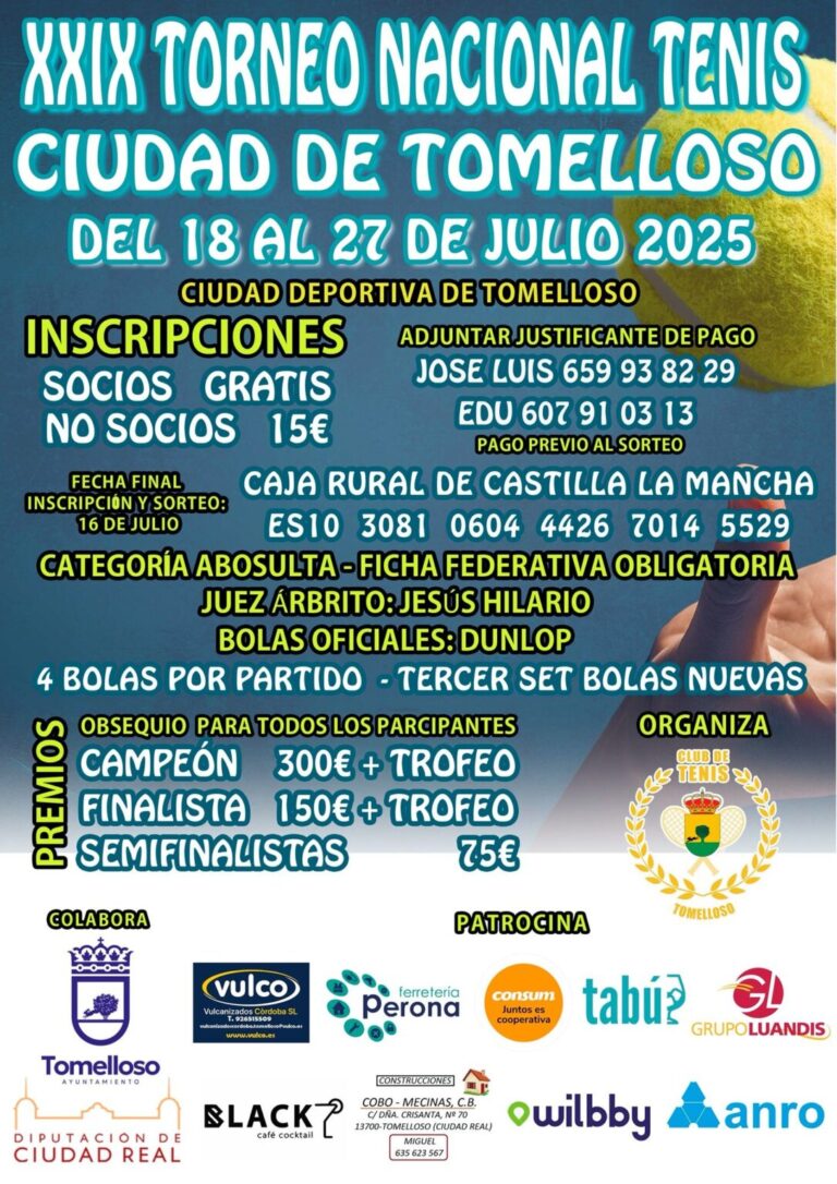 Tomelloso se Prepara para el XXIX Torneo Nacional de Tenis: ¡Un Evento Imperdible!