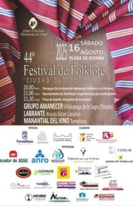 44º Festival de Folklore ‘Ciudad de Tomelloso’ presenta el grupo folkclórico ‘Manantial del Vino’ este sábado 16 de agosto a las 21:30 h.