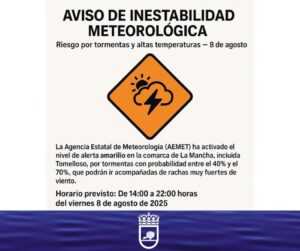 Alerta de Tormentas y Calor Extremo en Tomelloso: Anuncio Oficial del Ayuntamiento del 8 de Agosto