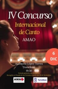 IV Concurso Internacional de Canto AMAO: Noche de Poderosas Voces el Sábado 6 de Diciembre en el Auditorio López Torres