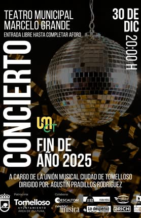 Gran Concierto de Fin de Año por la Unión Musical ‘Ciudad de Tomelloso’ el 30 de Diciembre en el Teatro Municipal ‘Marcelo Grande’