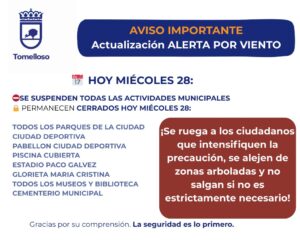 Alerta de Precaución: Ayuntamiento de Tomelloso Cierra Instalaciones Debido a Fuertes Vientos