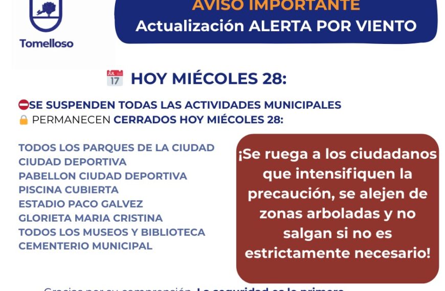 Alerta de Precaución: Ayuntamiento de Tomelloso Cierra Instalaciones Debido a Fuertes Vientos