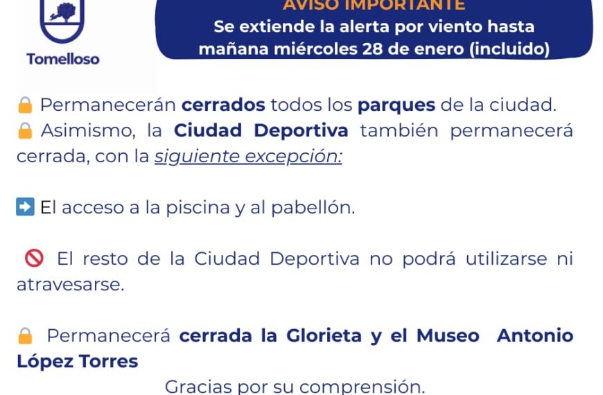 Alerta de Viento Prolongada hasta el Miércoles 28 de Enero: Parques Continuarán Cerrados