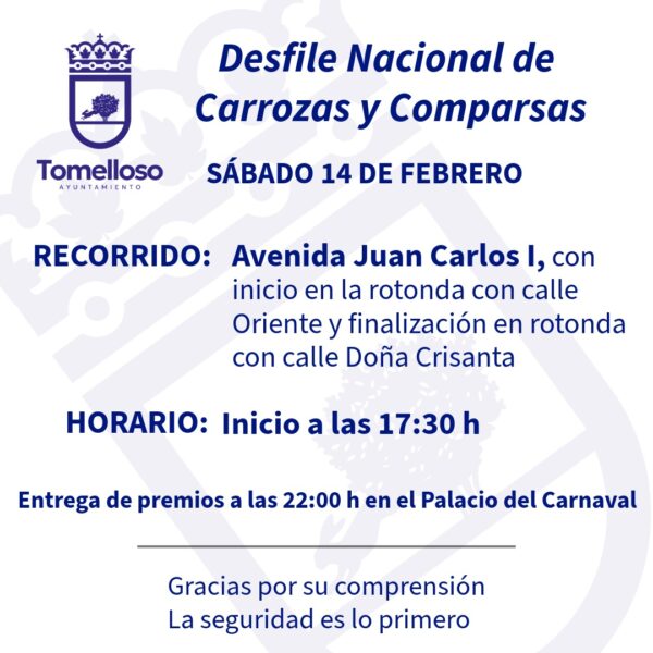 Alteración en el Recorrido del Desfile Nacional de Carrozas y Comparsas Anunciado por el Ayuntamiento para Hoy, 14 de Febrero