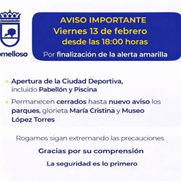 Apertura de la Ciudad Deportiva tras Finalización de Alerta Amarilla el Viernes 13 de Febrero desde las 18:00 horas: Aviso Importante