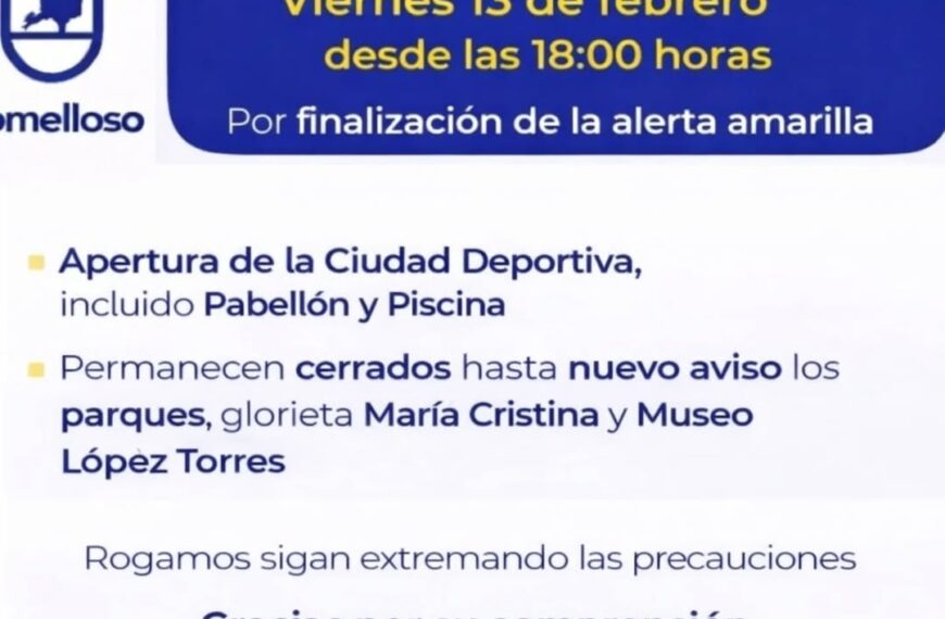Apertura de la Ciudad Deportiva tras Finalización de Alerta Amarilla el Viernes 13 de Febrero desde las 18:00 horas: Aviso Importante