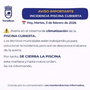 Información Urgente: Cierre de la Piscina Cubierta desde el 3 de Febrero por Problemas en el Sistema de Climatización