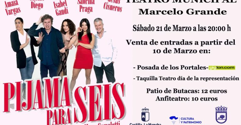 ¡No te pierdas ‘Pijama para tres’ de Marc Camoletti este sábado en el Teatro Municipal ‘Marcelo Grande’!
