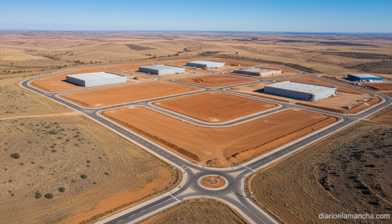 Vista aerea del Poligono Oretania en Ciudad Real con parcelas industriales