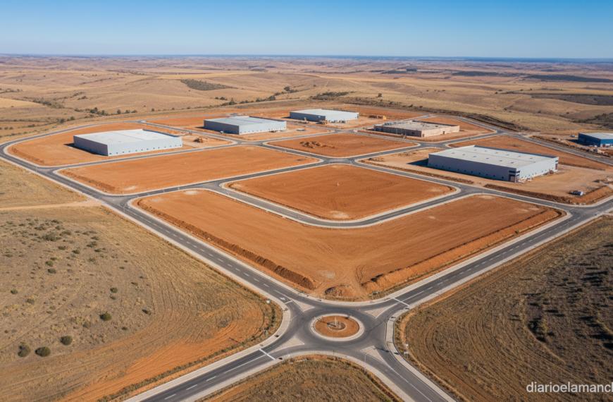 Vista aerea del Poligono Oretania en Ciudad Real con parcelas industriales