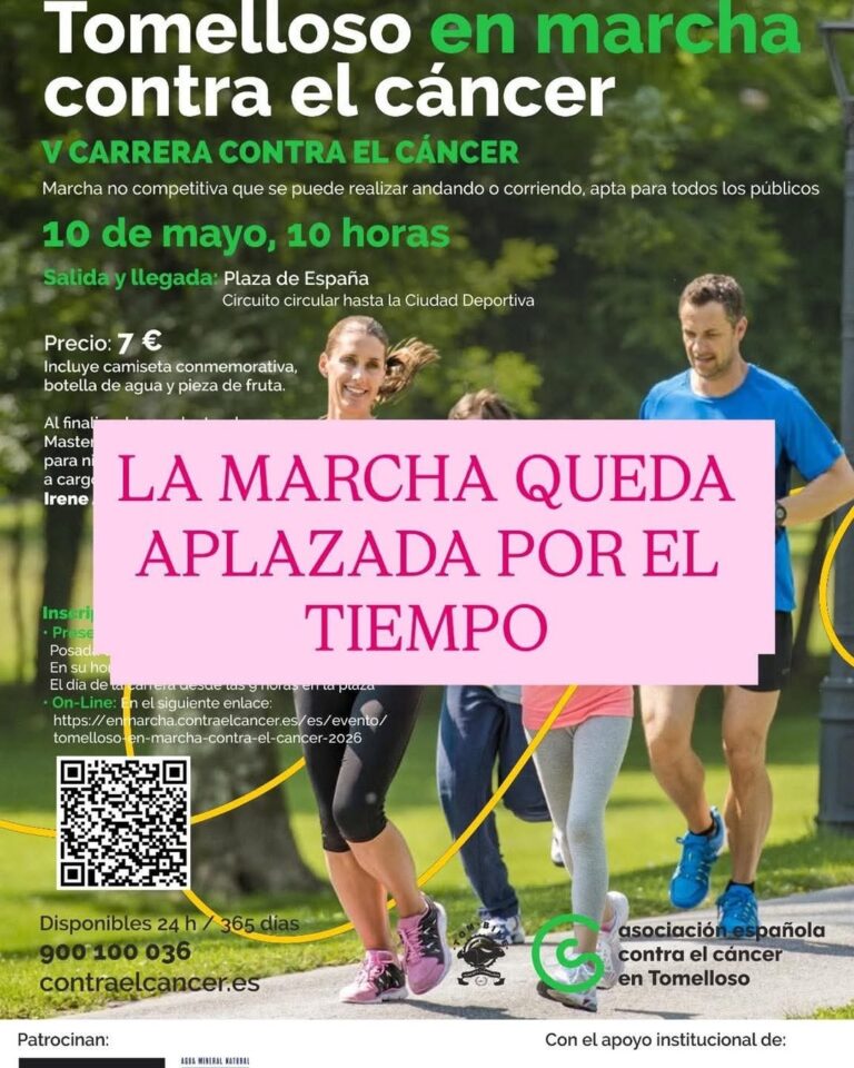 Carrera ‘Tomelloso en marcha contra el cáncer’ suspendida y aplazada por lluvia, anuncia la Asociación contra el Cáncer de Tomelloso