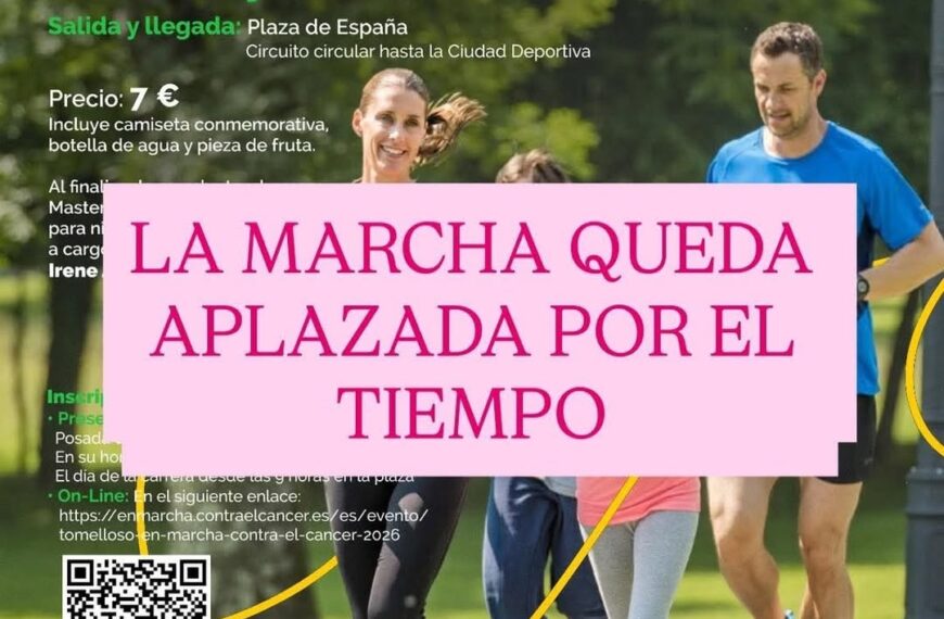 Carrera ‘Tomelloso en marcha contra el cáncer’ suspendida y aplazada por lluvia, anuncia la Asociación contra el Cáncer de Tomelloso
