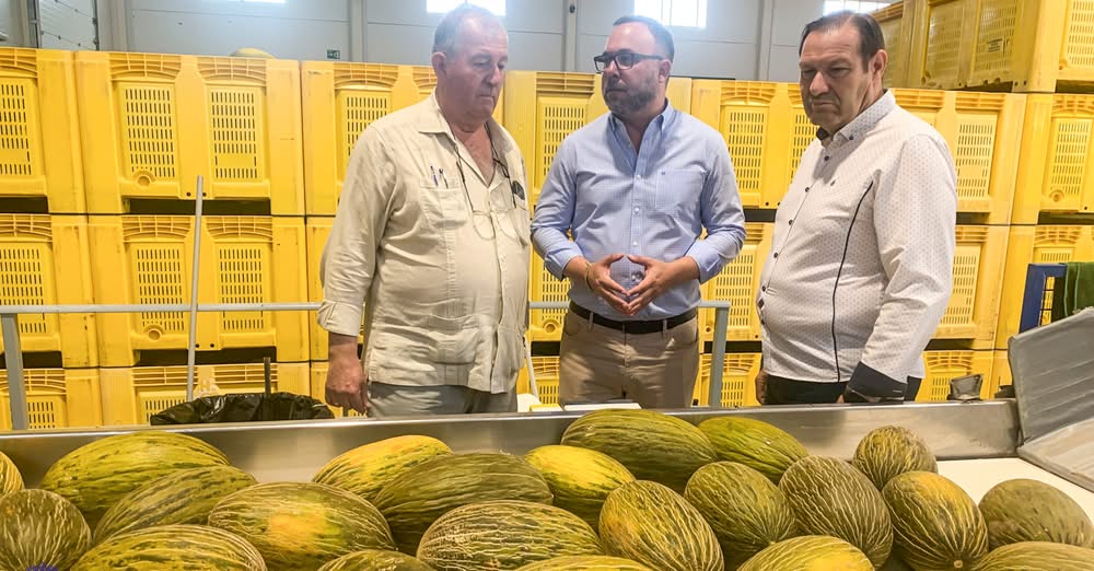 El Alcalde Javier Navarro visita la S.A.T Hortiman y muestra interés por la campaña de melón y sandía
