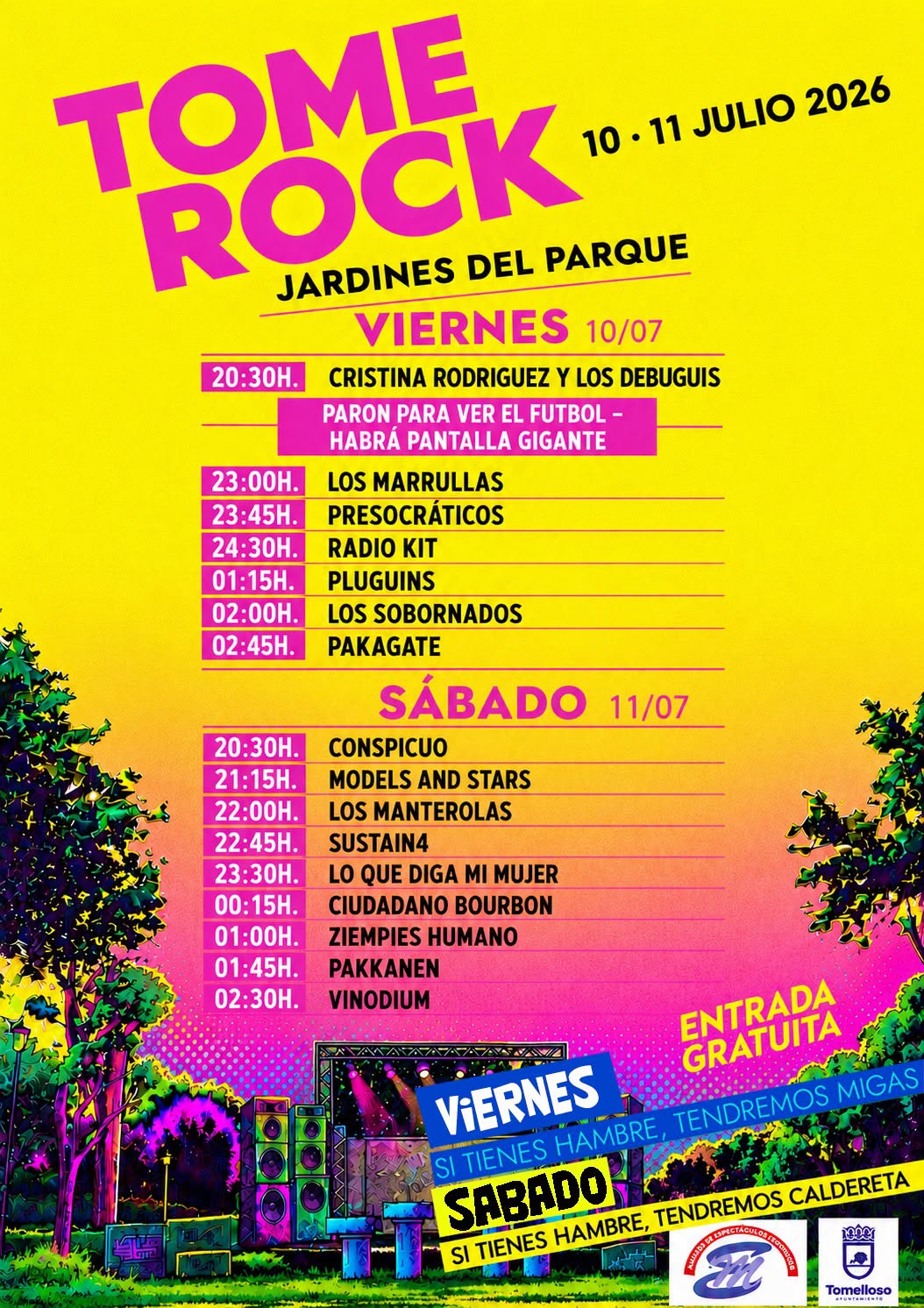 Tomerock anuncia nuevos horarios de jornada para este viernes y presenta pantalla gigante para seguir a la Selección Española