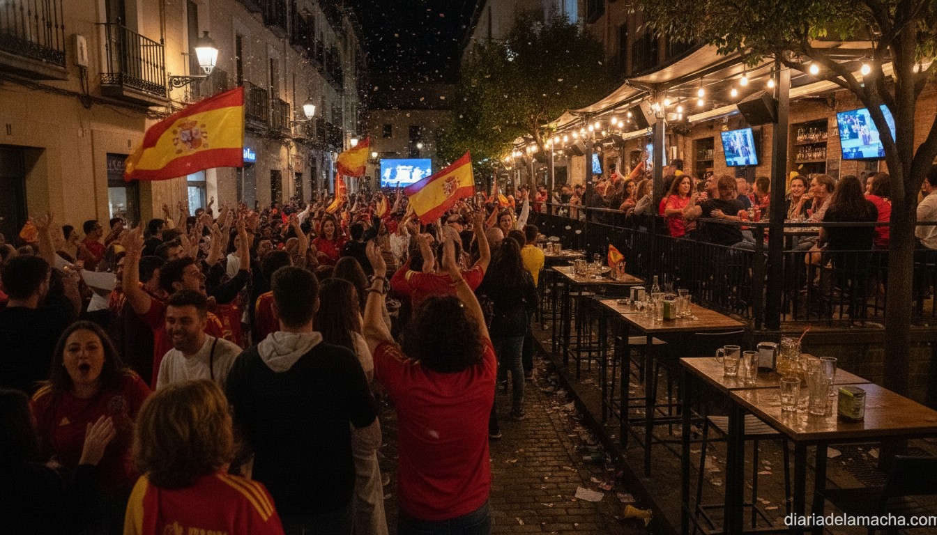 «Tomelloso estalla de alegría tras el gol de Merino que lleva a España a semis»