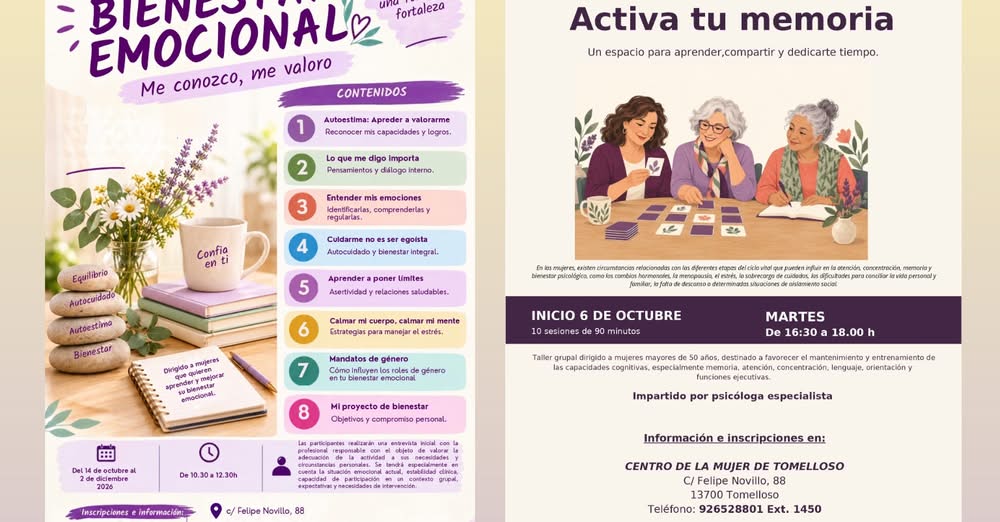 El Centro de la Mujer lanza tres talleres centrados en el fomento del bienestar emocional y la salud femenina